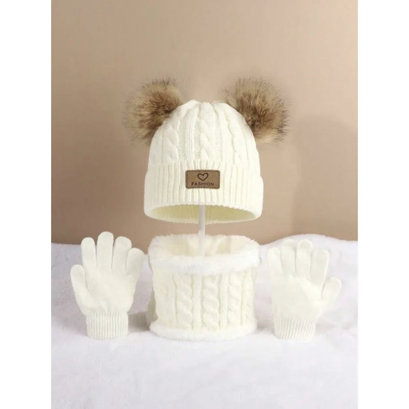 European And American Style Children'S Hat Scarf Gloves Three-Piece Set Autumn Winter Single Ball Baby Infant Casual Versatile