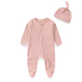 2-Piece Baby Unisex Romper+Hat Clothing Set Solid Color Newborn Long Sleeve Jumpsuit&Cap 0-12 Months Infant Boy Girl Outfits