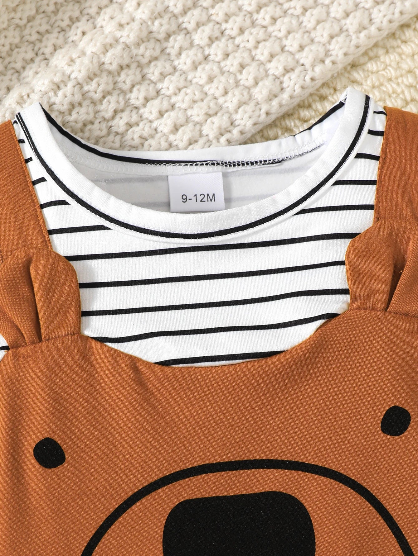 Baby boys Jumpsuit Black White Striped Brown Teddy Bear Short sleeved Jumpsuit+Hat 2Pcsfor 0-24 Months Baby boys Summer Clothing