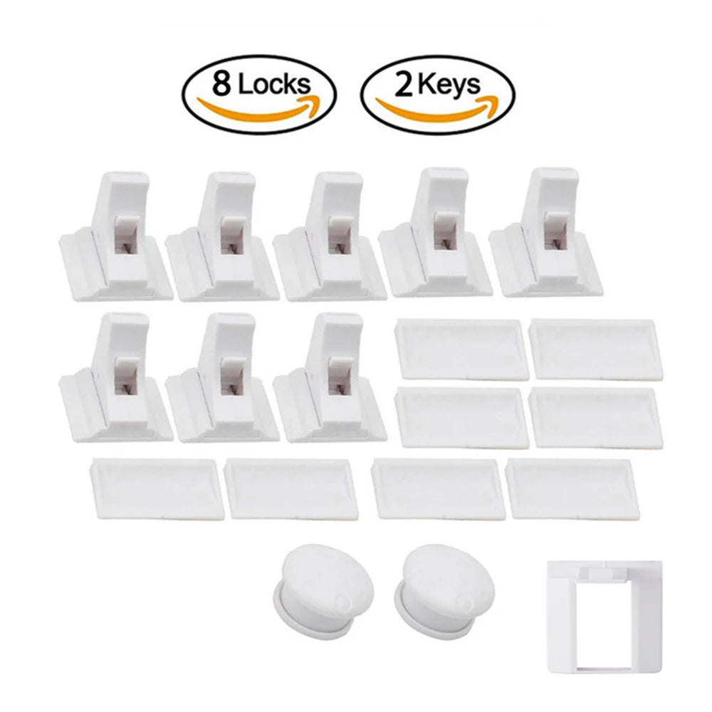 4/8Piece Magnetic Child Safety Cabinet Locks No Drill Baby Proofing Drawer Lock With Key Adhesive Or Screw Mount