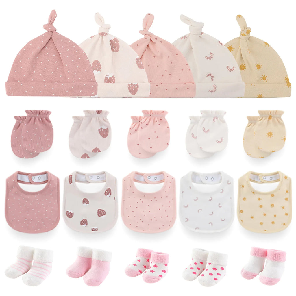 20-Piece Set Unisex Baby Accessories for Newborns Boys Girls Baby Hats Gloves Bibs Socks Four Seasons Universal