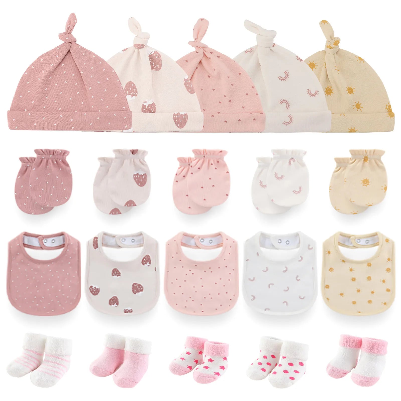 20-Piece Set Unisex Baby Accessories for Newborns Boys Girls Baby Hats Gloves Bibs Socks Four Seasons Universal