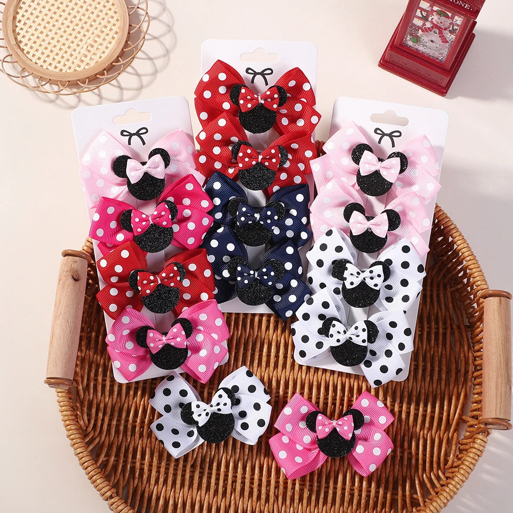 4Pcs/lot Baby Girl Lovely Polka Dot Bow Hair Clips for Hair kids Cartoon Hairpins Boutique Dress Hair Accessories Gift Set