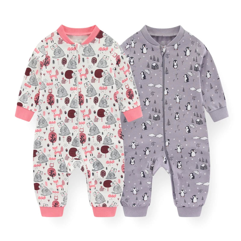 Kiddiezoom Four Seasons Cartoon Zipper Long Sleeve Baby Romper 100 Percent Cotton Fs01