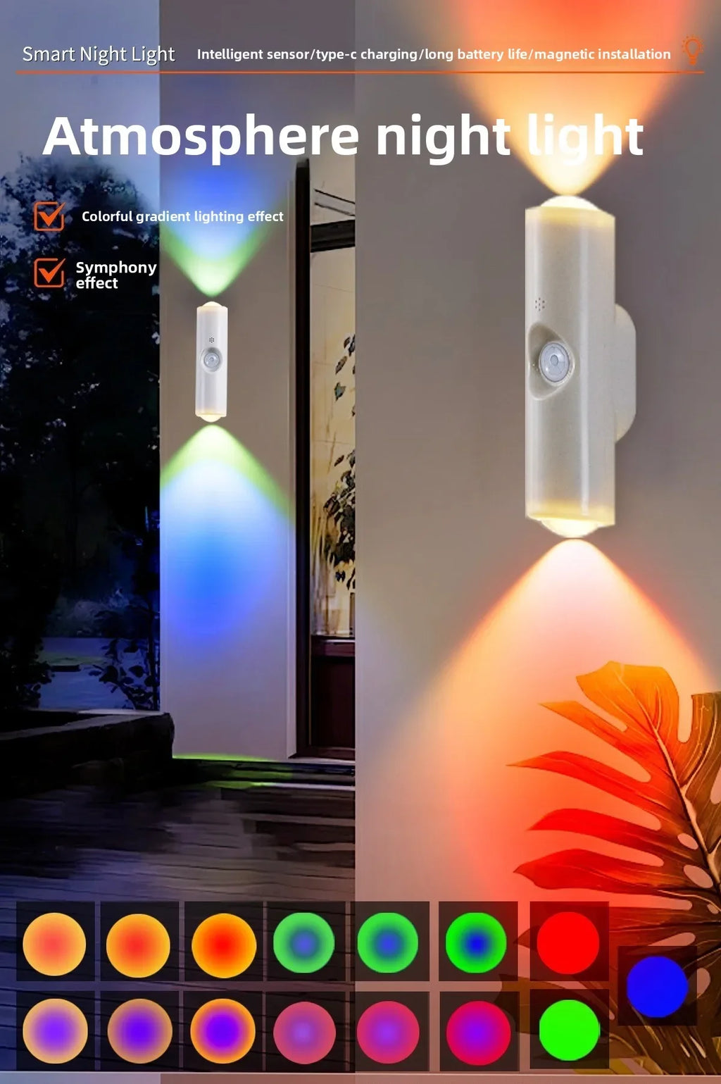 LED Night Lights Double-head Sunset Wall Lamp Motion Sensor RGB Ambient Light Magnetic USB Rechargeable Party Corridor Closets