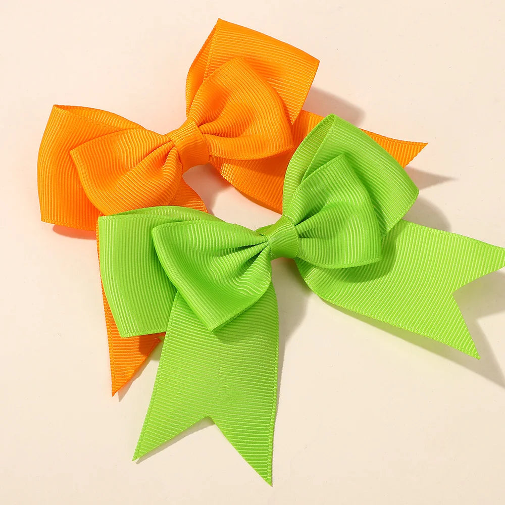 40Pcs Random color double layer ribbon hair clip 4inch bowknot sweet children hairgripes girls boutique hair accessories