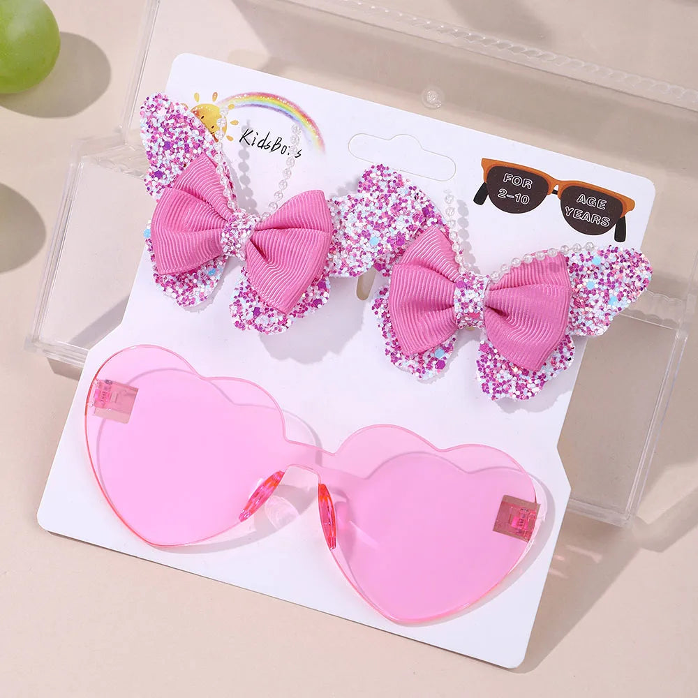Peaches Kids Sunglasses And Hair Clip Set With Butterfly Hairpins Delicate Headwear Gift Set