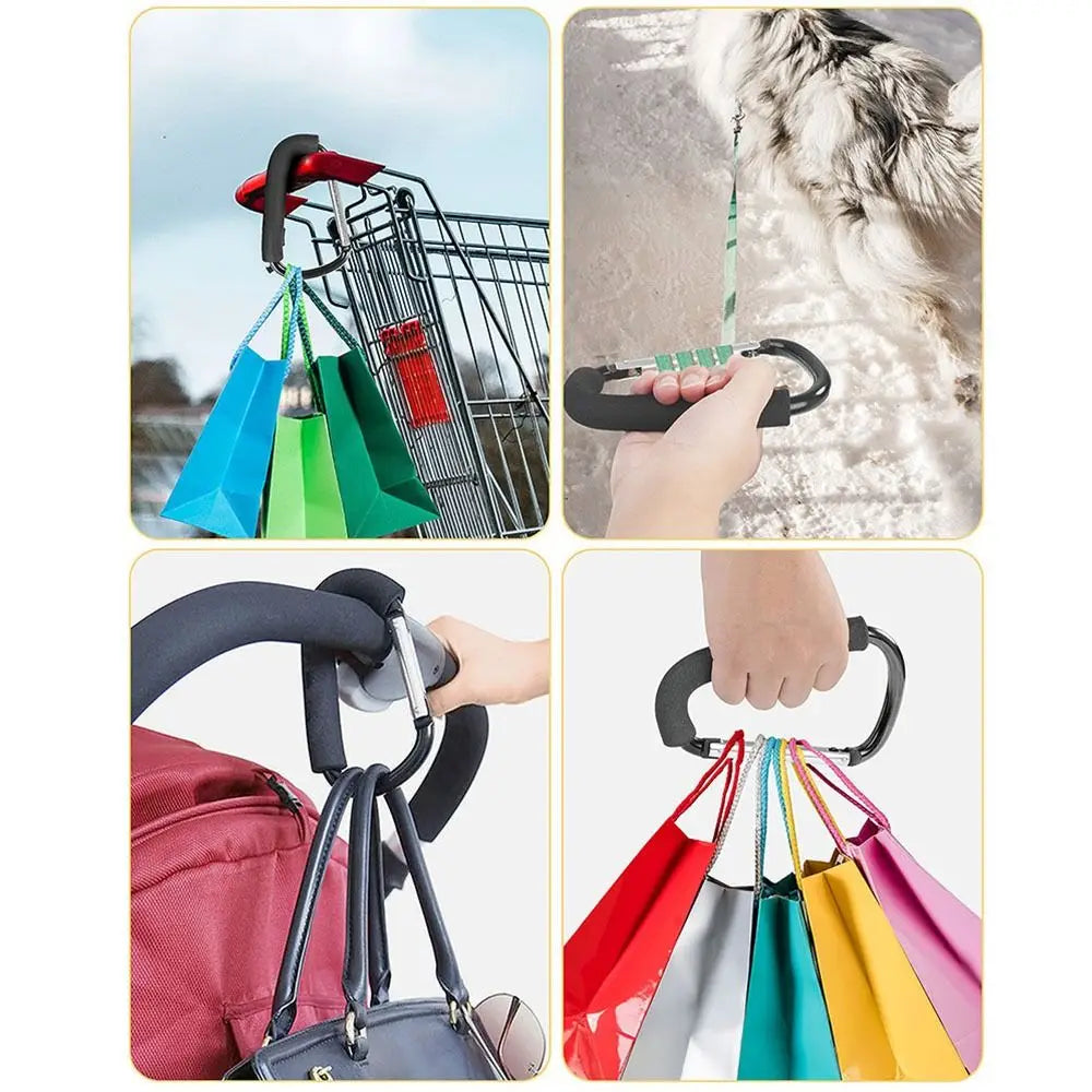 2Pcs Multifunction Baby Stroller Hook Sponge Handle D-Ring Carriage Hanger Soft Grip Aluminum Alloy Pram Lifting Button