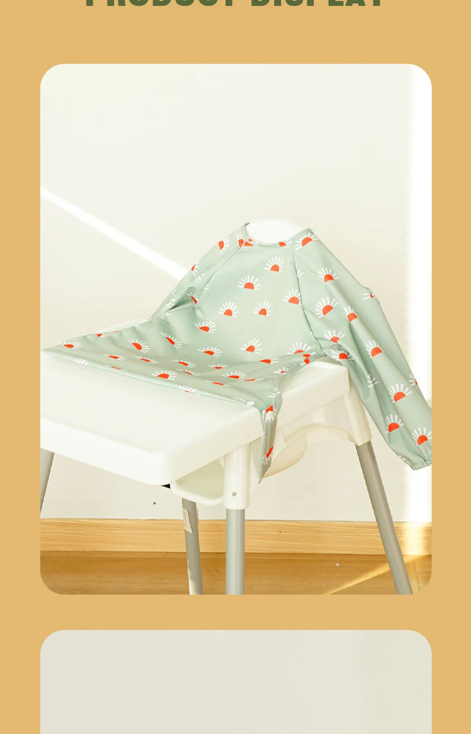 Elinfant New 1 Pc Table Use Polyester Waterproof Fashion Printed Snap Buttons Design Long Sleeve Mess Proof Baby Feeding Bib