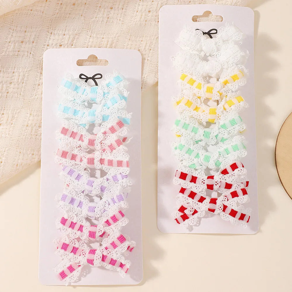 8pcs/set Ins Sweet Cute  Bows Hair Clip Fresh Printing Checkered Hairgripes Lace for Girls Striped Yarn Barrette Gifts