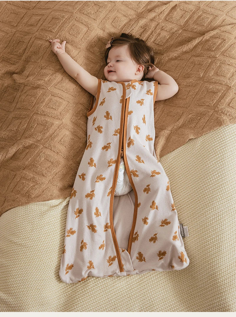 0-24 Months Baby Sleeping Bag Summer Thin Layer Sleep Sacks 0.5Tog One-Piece Sleepwear Beige Wheat Printed Anti-Kick Blanket