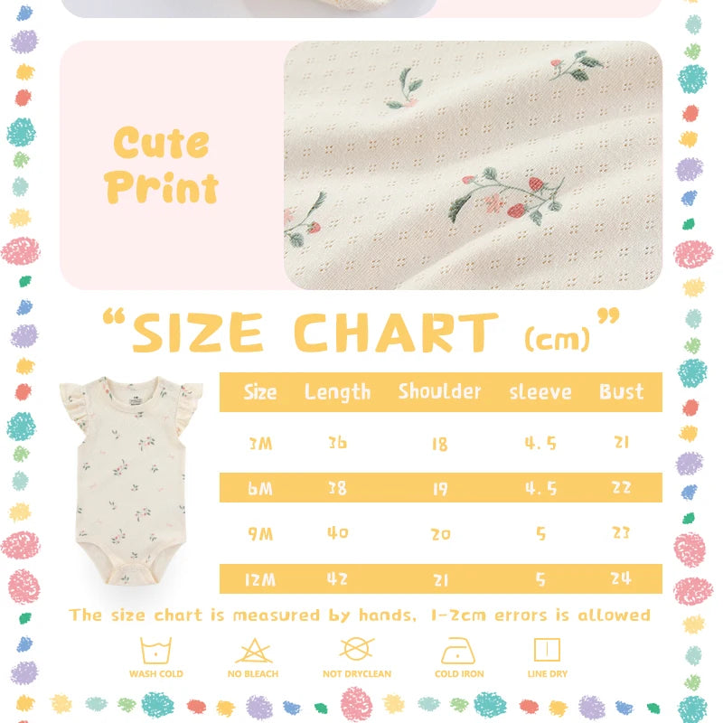 1 Piece Cartoon Cute Baby Girl Sleeveless Bodysuits 0-12 Months Flower Flying Sleeve Onesies Summer Infant Clothes