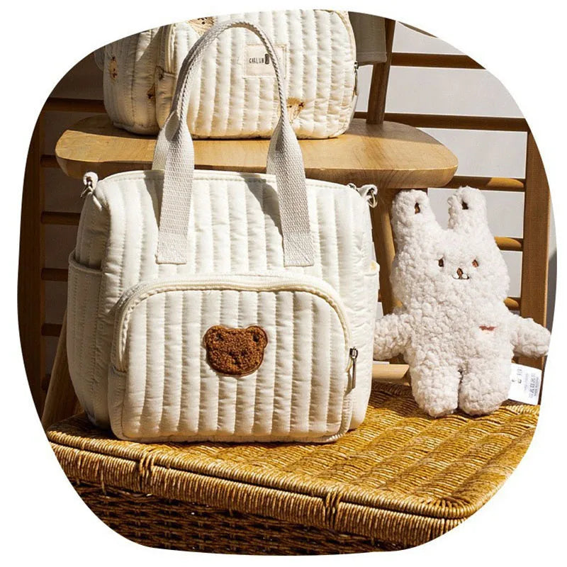 New Mommy Bag Portable Large Capacity Diaper Bag Embroidered Bear Cute Leisure Storage Bag