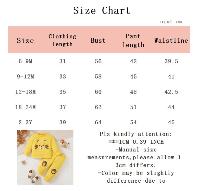 2Pcs Baby Boy Casual Set Cartoon Little Tiger Long Sleeve+Long Sleeve Set Suitable for 0-3 Year Men's Baby Spring and Autumn Set