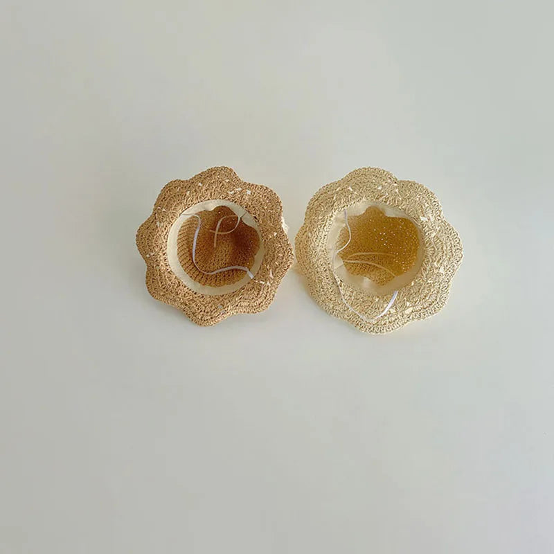 Lace Bow Girl Straw Hat Baby Summer Sun Hats Travel Beach Kids Large Brim Fisherman Cap 2-5Year Children Sunscreen Bucket Caps