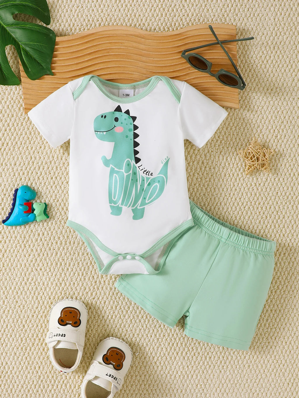 Newborn Baby boy casual Set Cartoon Dinosaur Short sleeved+Shorts Two-piece Set 0-18 Months Cute Boys Summer Clothing