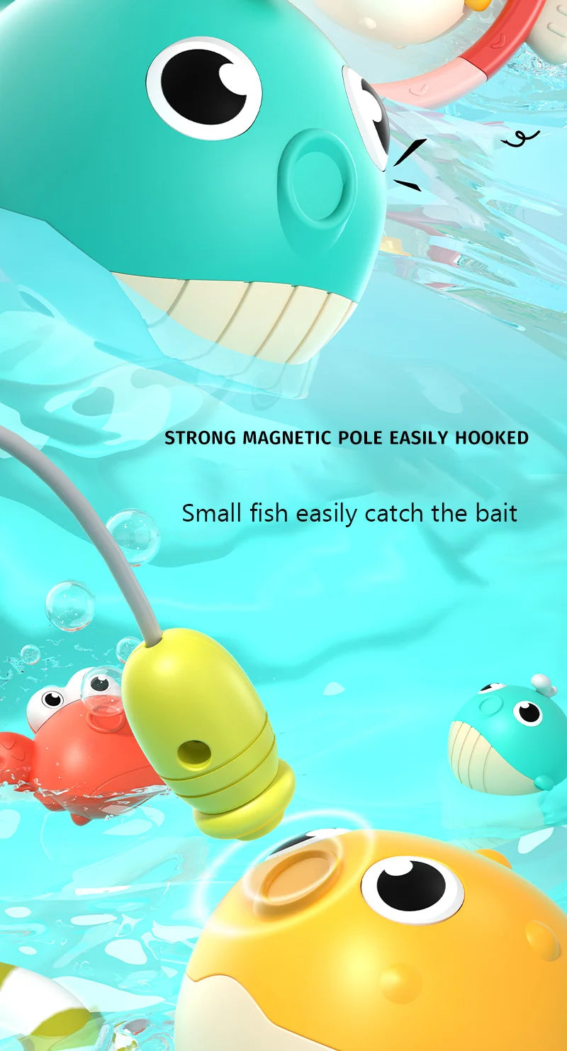 Magnetic LED Light Up Fishing Games Baby Bath Toys Set with Fishing Rod Toddler Bathtub Floating Water Toys for Kids Gift