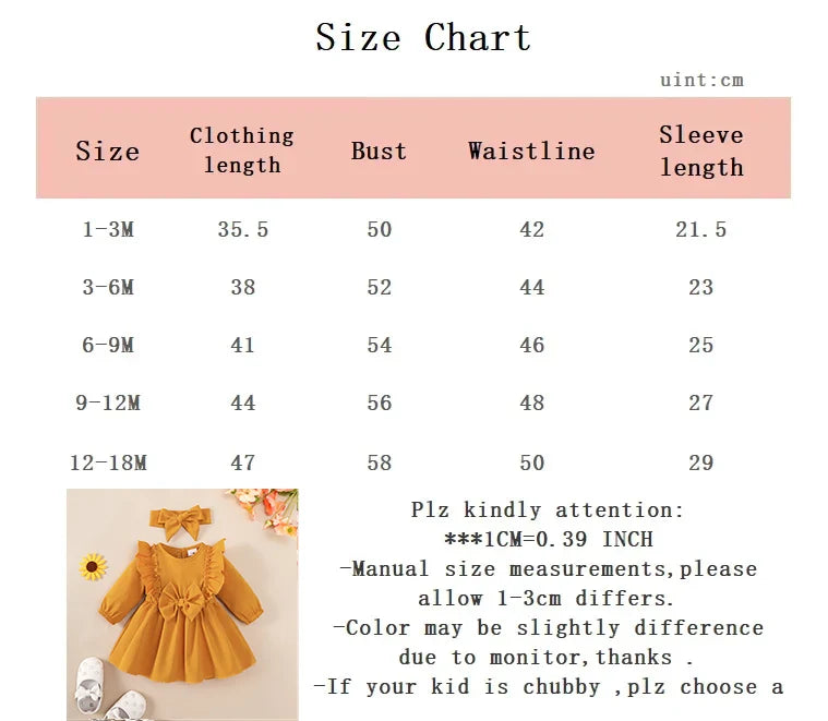0-18 Months Baby girl Dress Ruffled Long sleeved Dress and Headband 2Pcs/Set for Cute Baby girl Spring and Autumn Fashion Dress