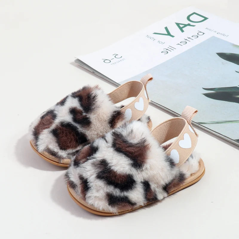 Winter Baby Plush Toe Soft Slippers Spring and Autumn Girls Boys Indoor Walking Shoes Fashion Leopard Point Toddler Infant Shoes