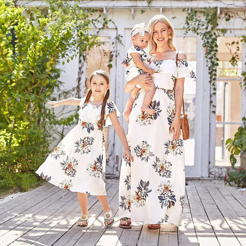 Summer Long Dress Robe Femme Casual Family Matching Outfits Boho Children's Clothing Beach Mother Daughter Dress Vestidos