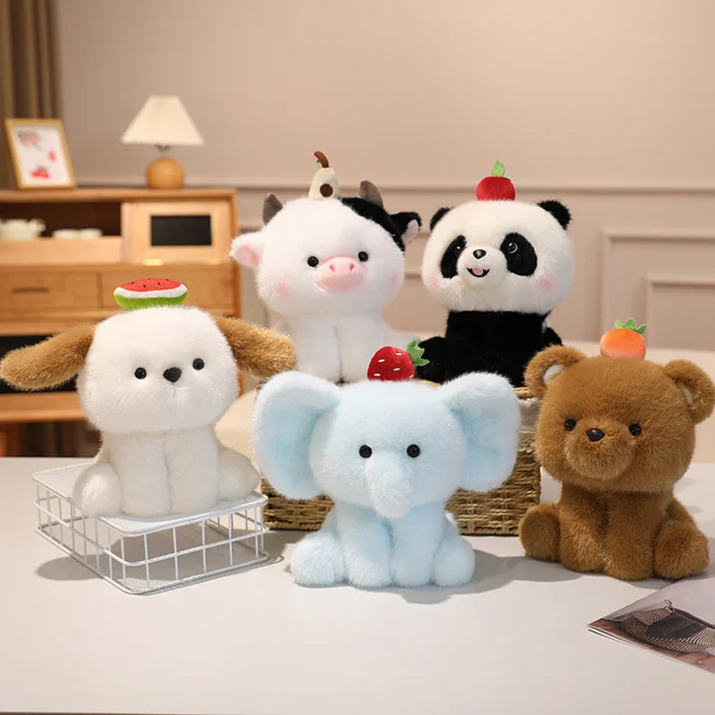 Sitting Cartoon Stuffed Animal Dolls Plush Toys - Dog Panda Bear Cow Elephant Designs - Lovely Pillow for Birthday Gift And