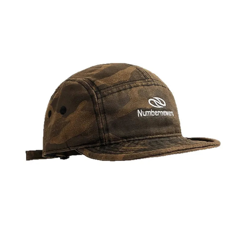 American Retro Washed Camouflage Tactical Short Brim  for Women Summer Workwear Short Brim Street Flip Brim Baseball Cap