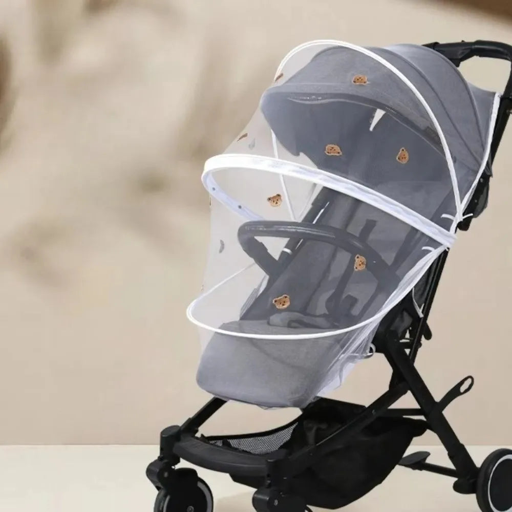 New Ventilate Stroller Mosquito Net Zipper Folding Pushchair Mosquito Net Cartoon Embroidery Mesh Baby Mosquito Cover Outside