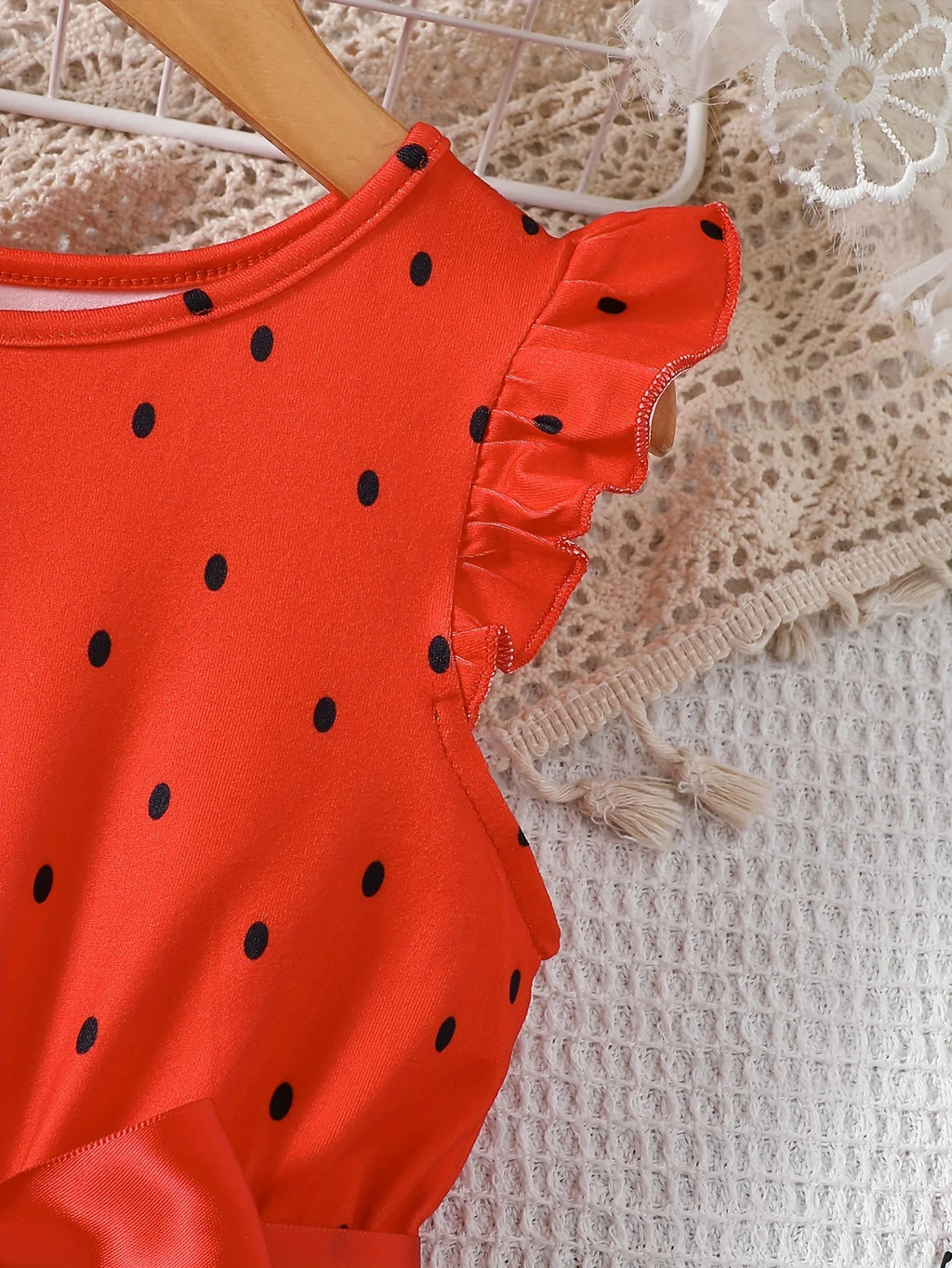 Girls Summer Knitted Digital Printed Watermelon Flying Sleeve Ruffle Sleeve Dress Holiday Beach Party Gift