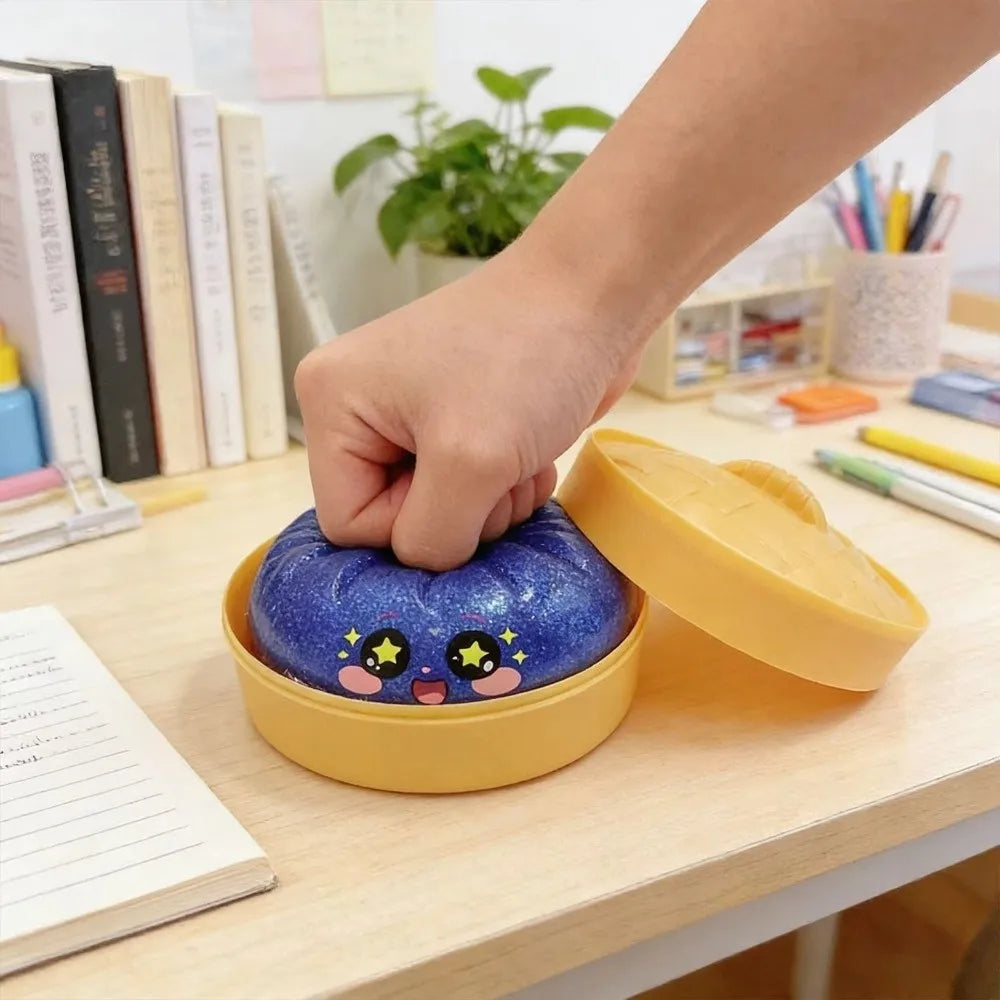 Glitter Dumplings Squishy Toy Soft with Steamer Squishy Toy Slow Resilience Fidget Stress Relief Sensory Ball