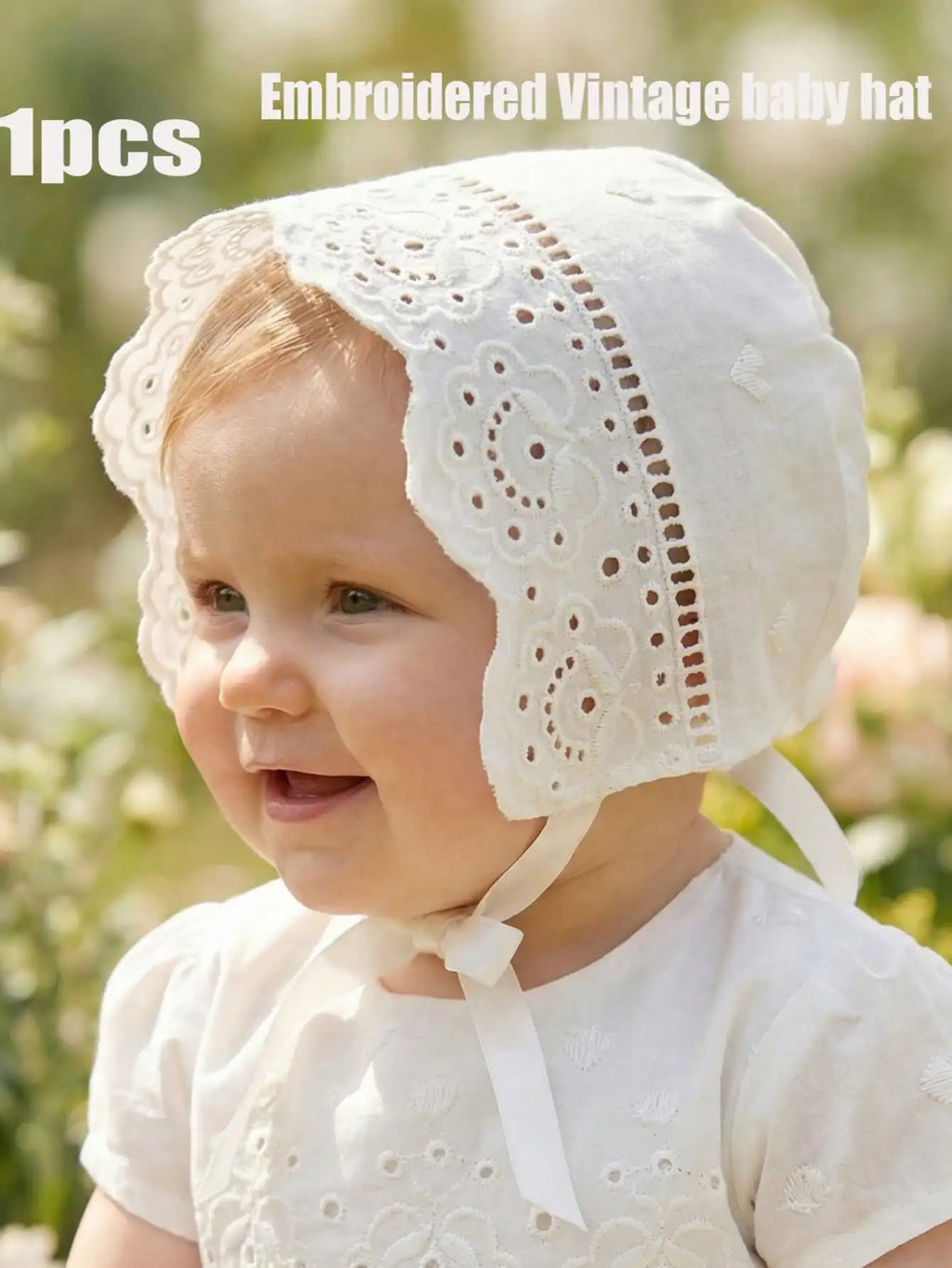 1Pc Retro Court Style Beige Embroidery Lace Baby Hat Soft Floral Bonnet For Newborn Girls 0-3/3-6 Months