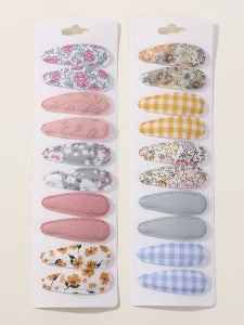 Ins Flower Print Cotton Alloy Bow Hair Snap Clips 20 Pcs Set For Baby Girls Headdress