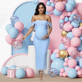 Maternity Off Shoulder Long Baby Shower Dress Mesh Rouched Bodycon Gown for Photoshoot