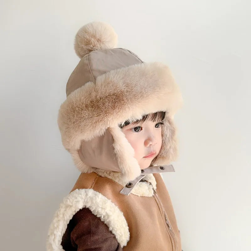 Baby Hat Autumn Winter Windproof Warm Hat Children's Ear Protection Pullover Hat Boys Girls Thickened Plush Lei Feng Hat