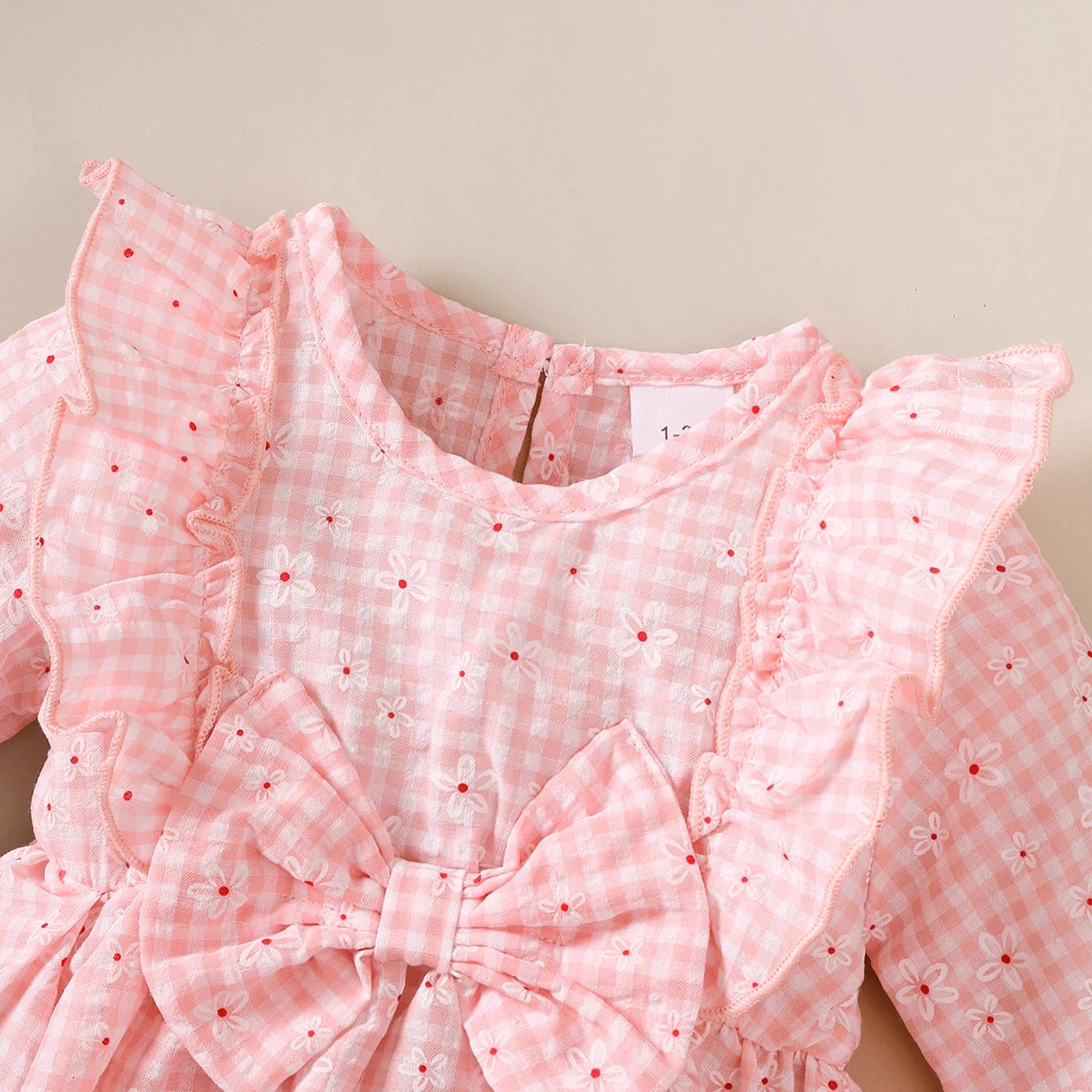 Baby girl Sweet Dress Round Neck Small Floral plaid Long sleeved Dress suitable for 0-18 Months Cute Baby girl Autumn Dress
