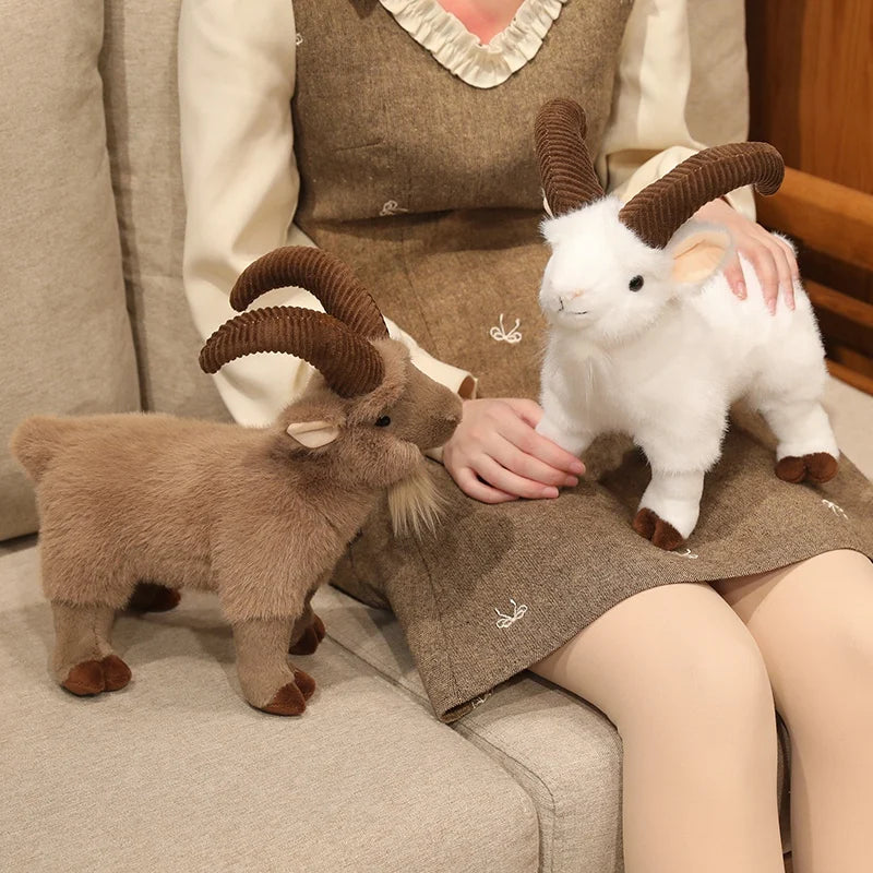 Hot Realistic Goat Plush Toy Bag Pendant Lifelike Simulation Mountain Stuffed Animal Doll Soft Fluffy Ram Plushie Birthday Gift