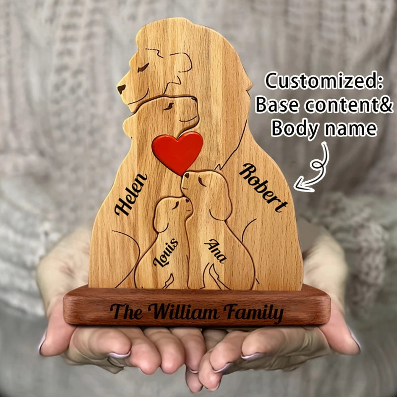 Personalized Wooden Lion Family Puzzle Ornament – Custom Name Family Christmas Decoration
