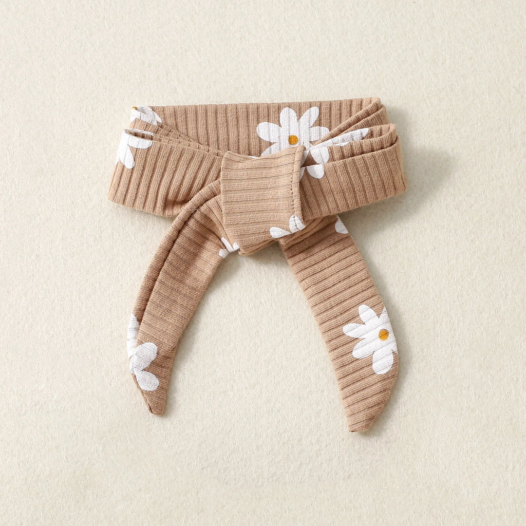 2PCS Summer Girl Crawling clothes Short Sleeve Cotton Short Sleeve  Round Necked Striped Clothes with Flower Printing Headband