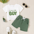 2Pcs Baby Boy Set Mom's Boy Letter Pattern Short Sleeve+Shorts Set Suitable for 0-3 Year Old Boys Summer Sports and Leisure Set