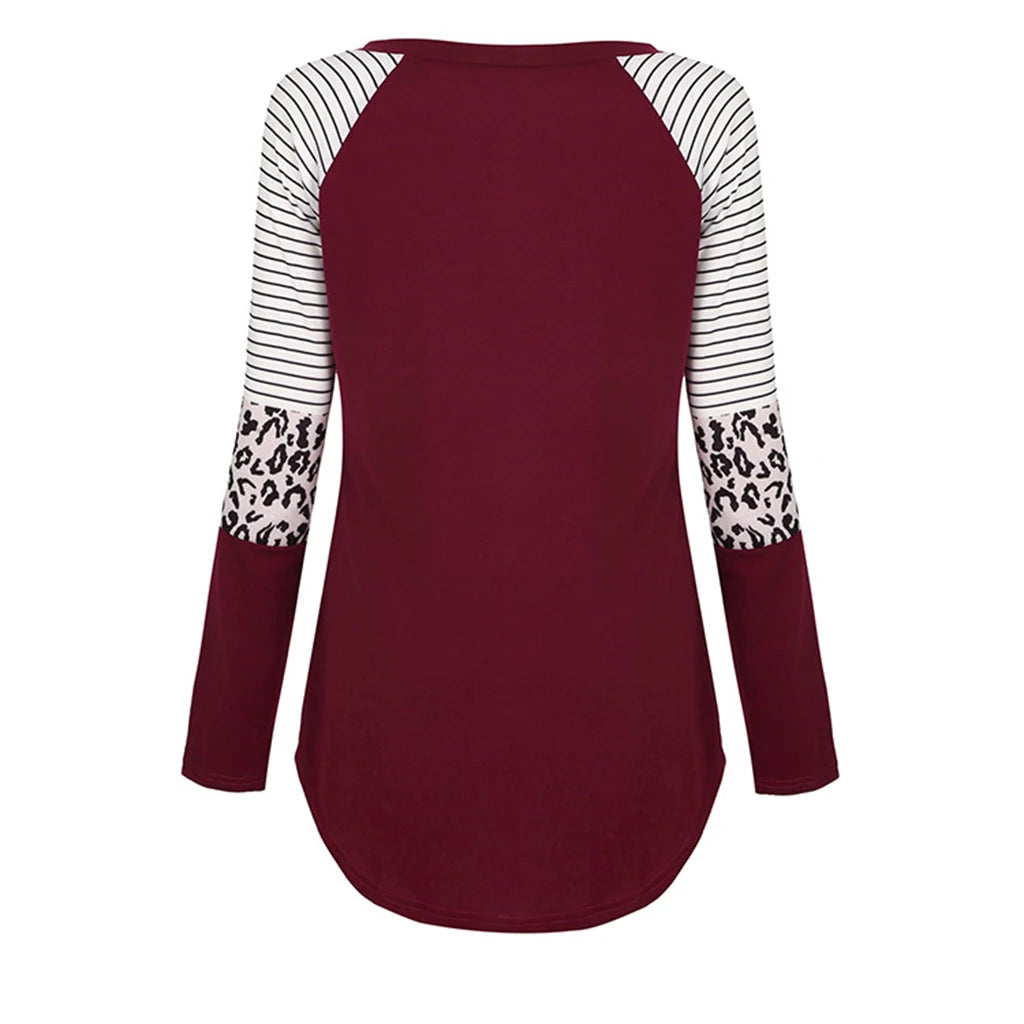 Women Maternity Long Sleeve Nursing Patchwork Color Tops Breastfeeding Blouse