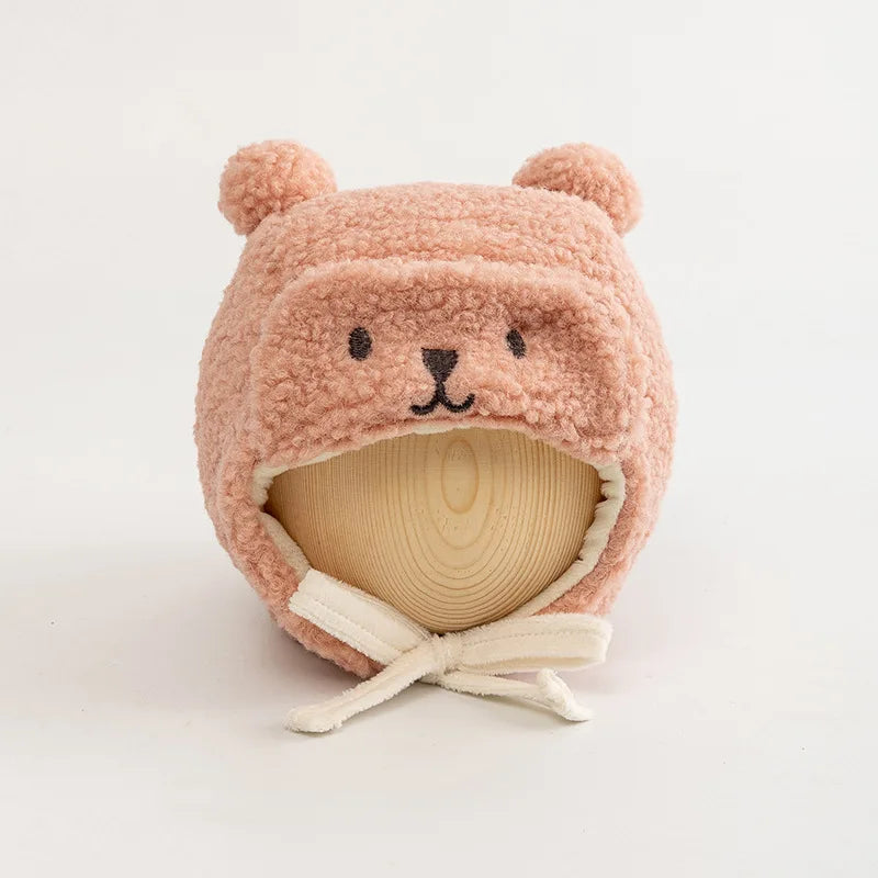 Bear Winter Baby Bonnet Newborn Hat with Earflap Thick Warm Lamb Wool Toddler Hats Infant Beanie Baby Girl Boy Cap 0-12M