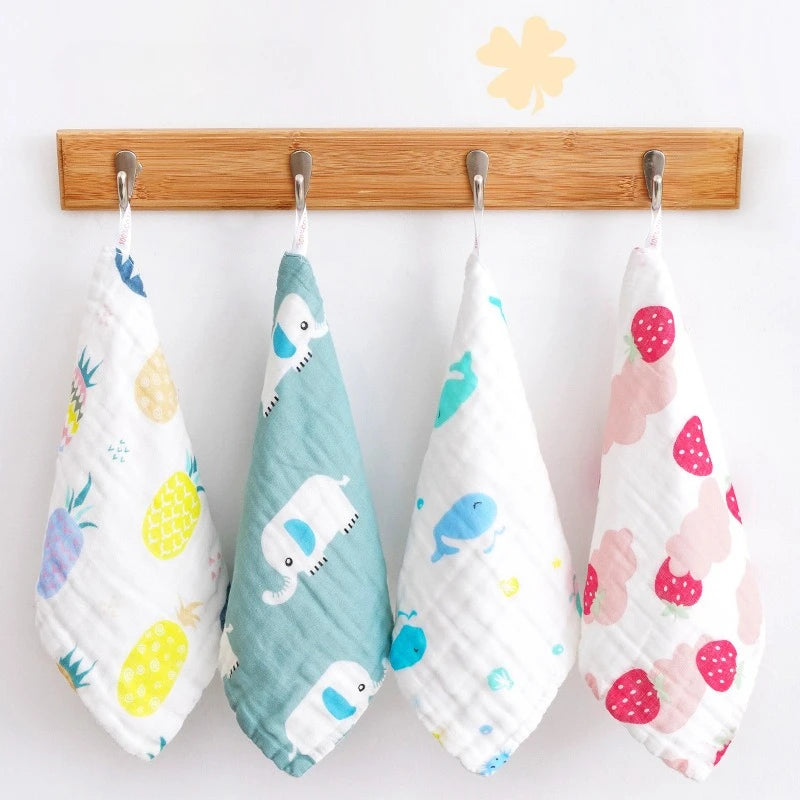 Hot New 6-Layer High-Density Cotton Muslin Baby Face Towel Cartoon Design Burp Cloth Class A Infant Washcloth Baby Accessories
