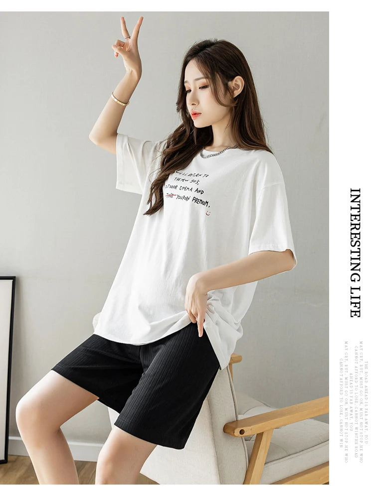 Summer Korean Style Pregnant Woman Ice Silk Shorts Knee-length Adjustable Waist Solid Color Maternity Wide Legs Straight Shorts