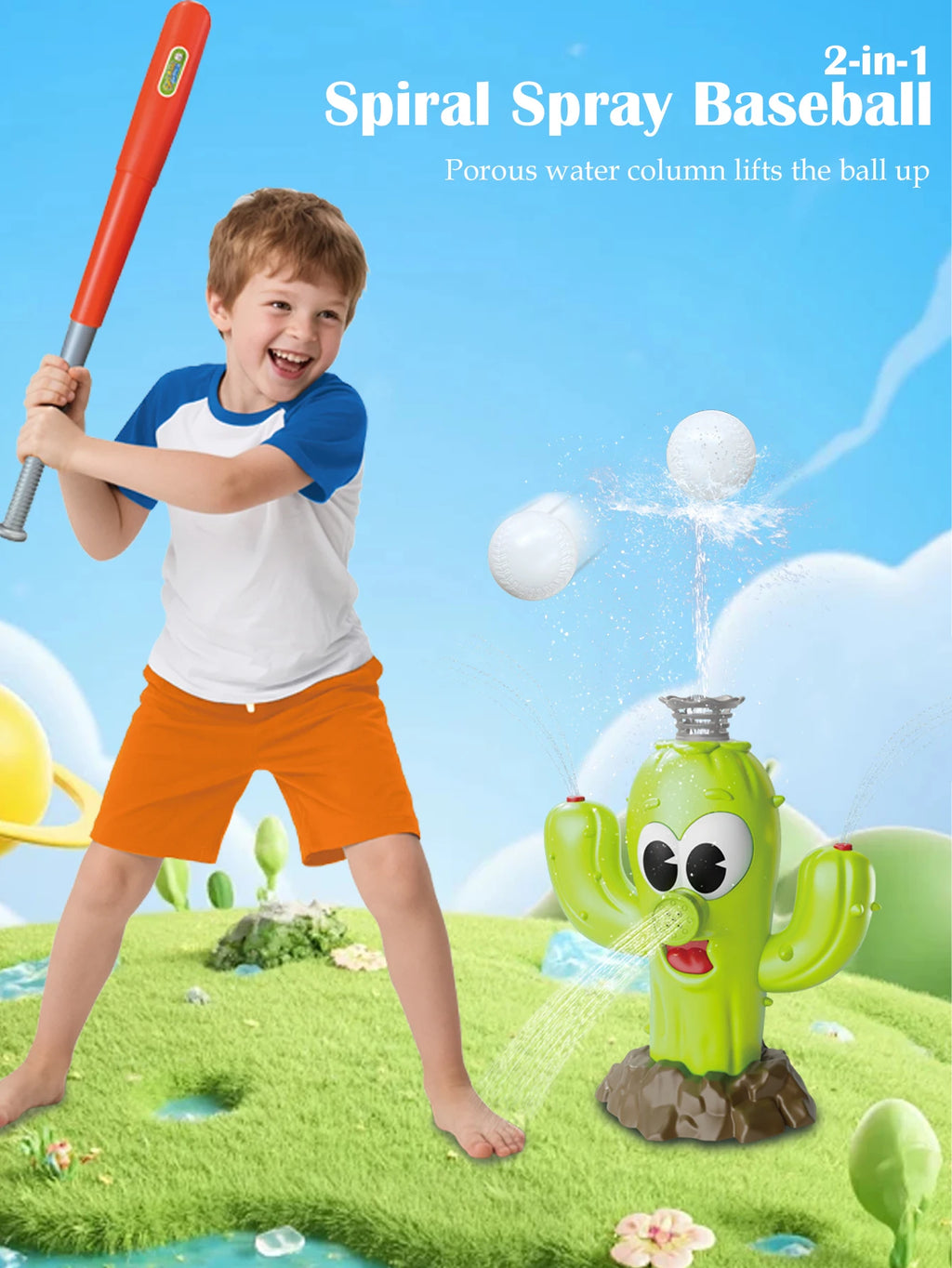 Cactus Sprinkler Outdoor Water Spray Toys, Summer Outside Backyard for Kids Playing Water Games Sprinkler Set Gifts