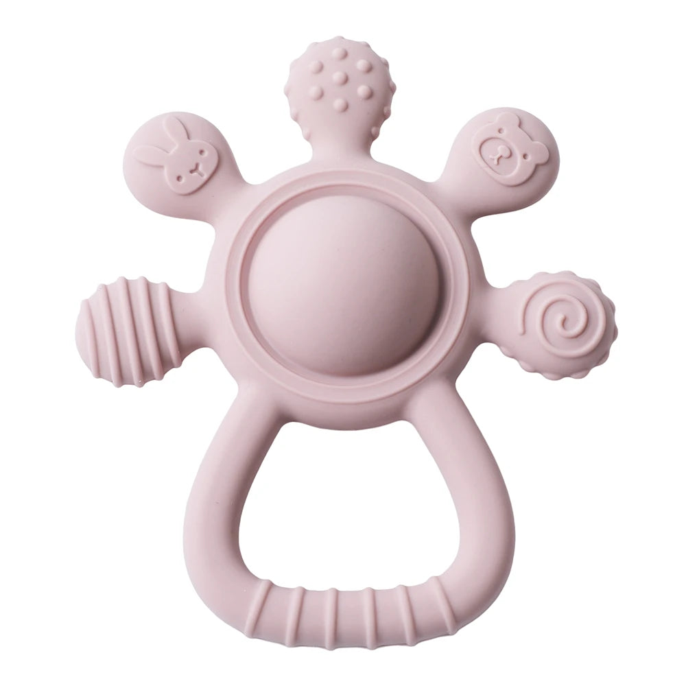 Silicone Baby Teether Rattle Soothing Toy 0-12 Months Bpa Free Food Grade Hand Bell 001