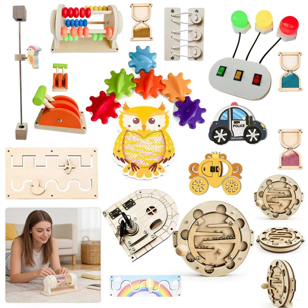2026 Montessori Busy  Accessories Wooden Exercise Babys Hand Eye Educations Toy Square Floor Hourglass Graffiti SlideGift Toy