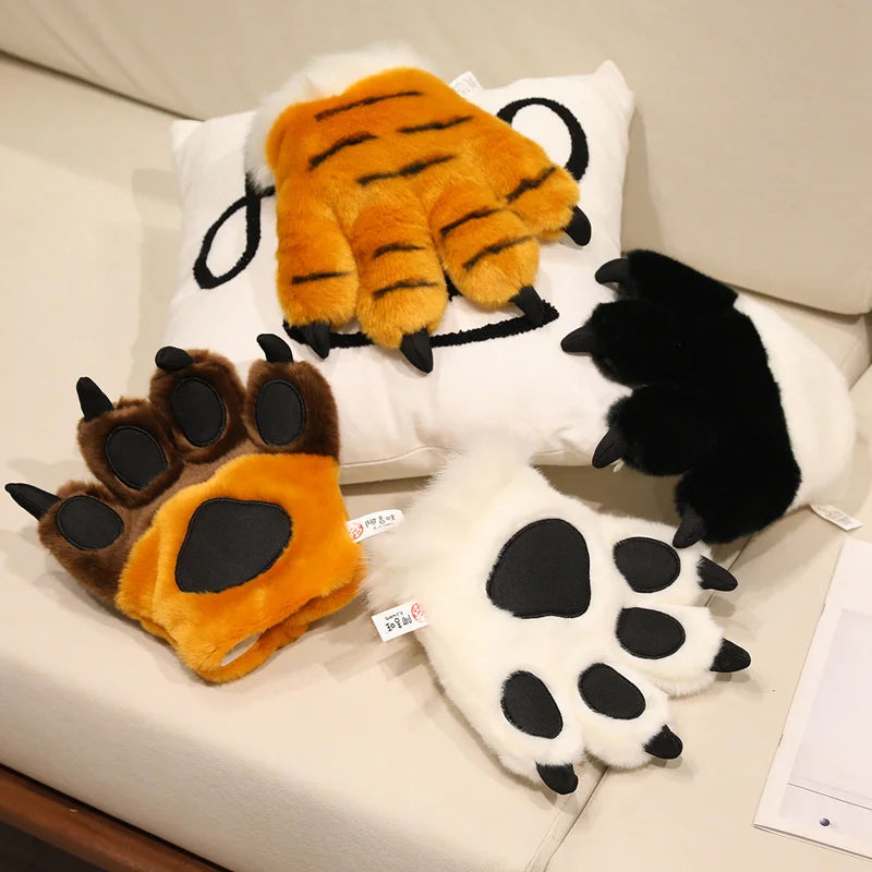 25cm Animal Claws Gloves Soft Stuffed Plush Toys Dog Bear Tiger Paws Plush Gloves Cosplay Costume Photograpy Props Charm Gifts