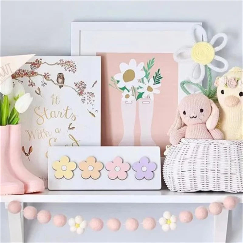 Ins Pink and Green Nordic Style Daisy Flower Wool Ball Garland Wall Decoration Shelf Decoration Wall Hanging Wool Ball Daisy Wreath Holiday Christmas Wedding Thanksgiving Wall Decoration Garland Tent Curtain Decoration