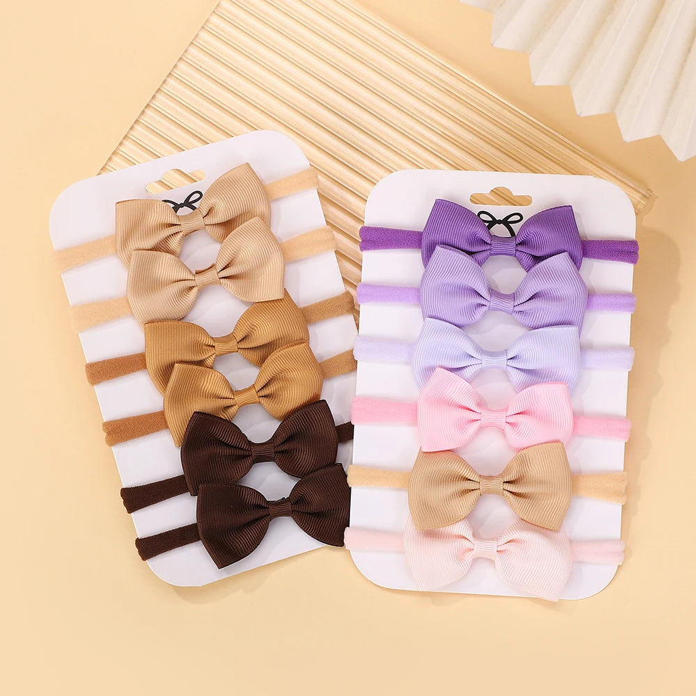 6Pcs/set Classics Ribbon Hair Bows Hair Band Lovely Casual Elastic Head Band Solid Cute Baby Bowknot Toddler Headtie