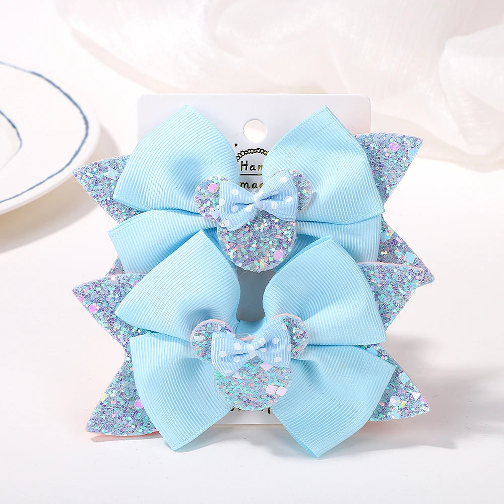 2Pcs/lot 3.9inch big bows hair bangs clip for little girls cartoon party headdress sweet polka dot bow hair clip set