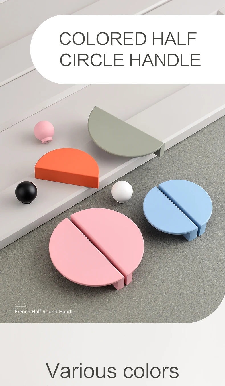 Wardrobe Door Handle Half Round Kitchen Cabinet Knobs Dresser Drawer Handle Colorful Pink Blue Green White Knobs For Furniture